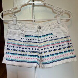 White embroidered jean shorts